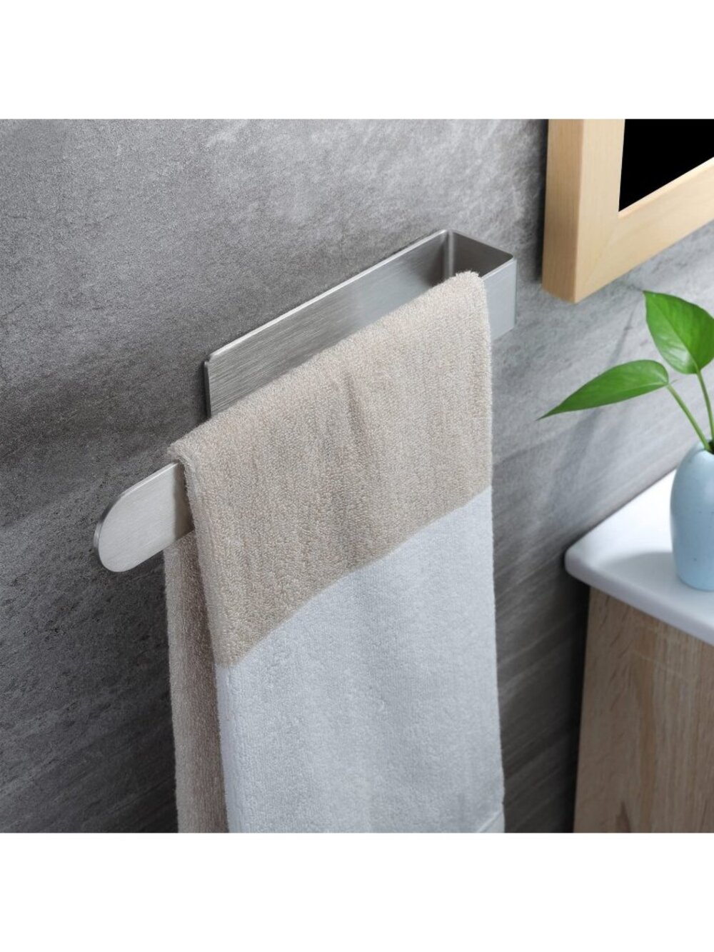 Taozun Adhesive 15" Brushed Metal Hand Towel Holder Rack Bar Bathroom Kitchen